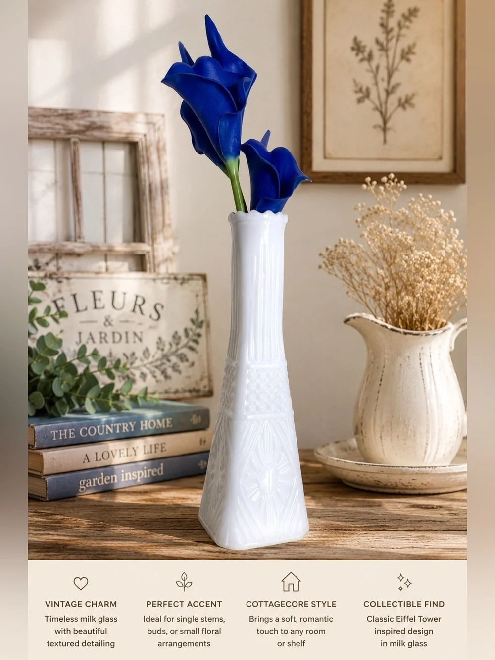 Vintage Milk Glass Bud Vase White Textured Eiffel Tower Cottagecore Decor